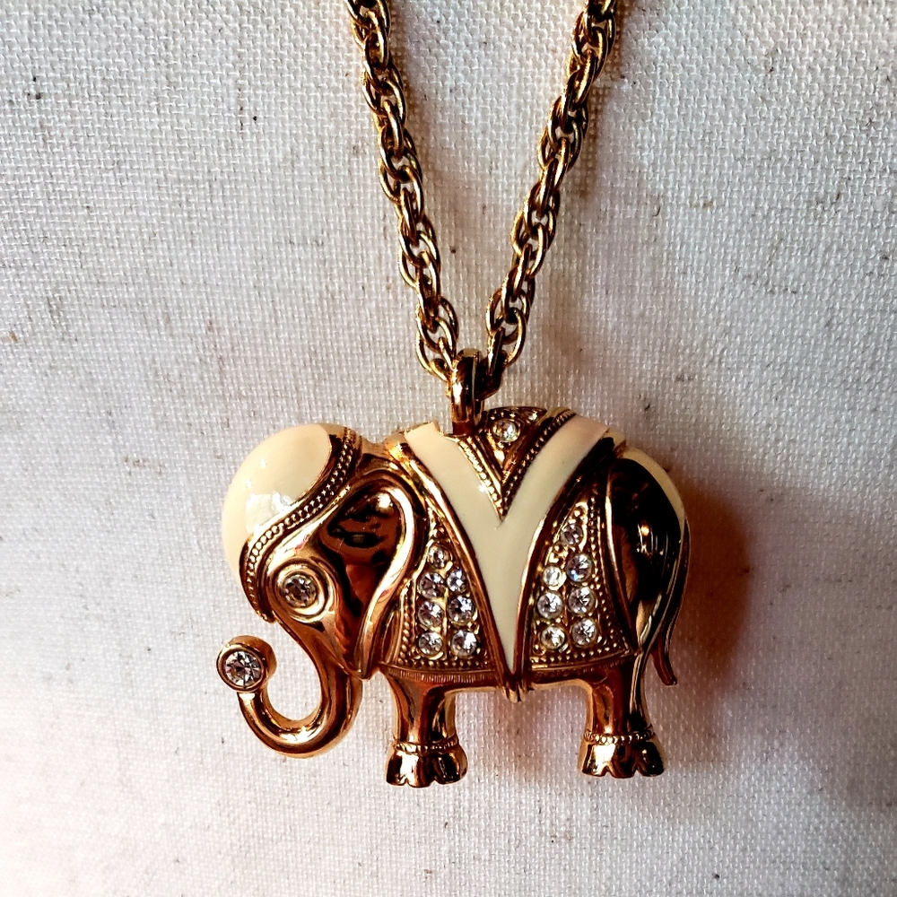 KJL for AVON - Elephant with Rhinestones Convertible Necklace / Brooch - EVC